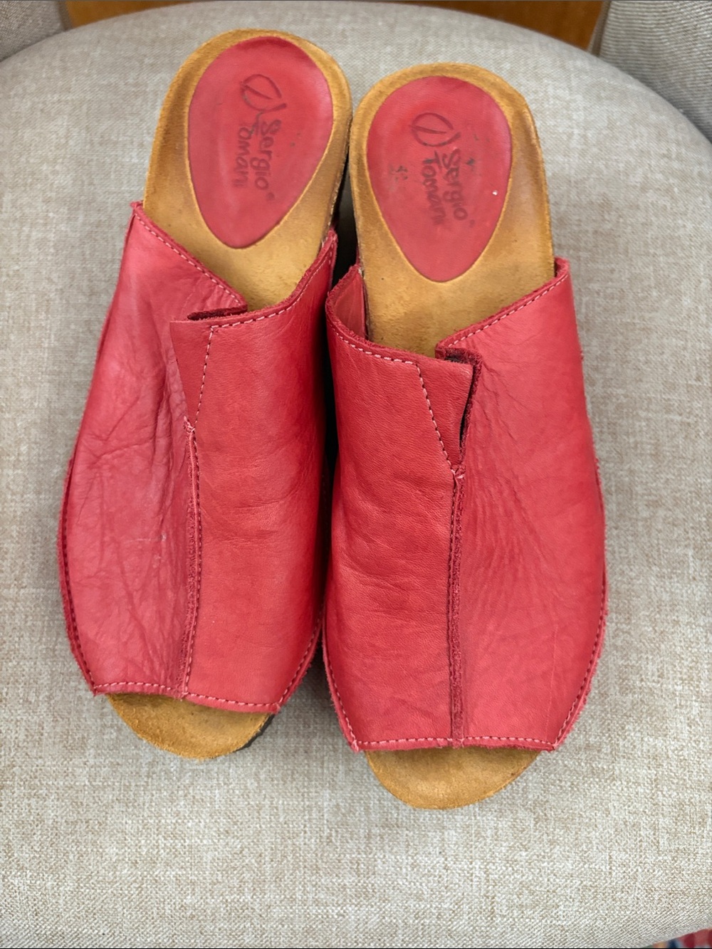 Sergio Tomani Red Leather Open-Toe Mule